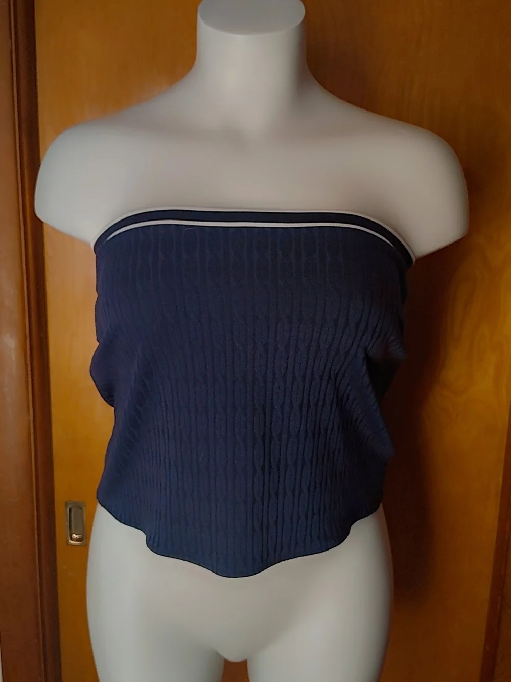 NWT H&M Divided Navy Blue Textured Mini Skirt with White Stripes, Size L
